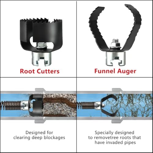 3-Piece Drain Auger Attachment Set 1-3/16" (30MM) for 4"-8" Pipe Cleaning – Includes Spiral Cutter, Grease Cutter, and Pin Key, Compatible with 1-1/4”,6/5” and 1-1/2”Cable