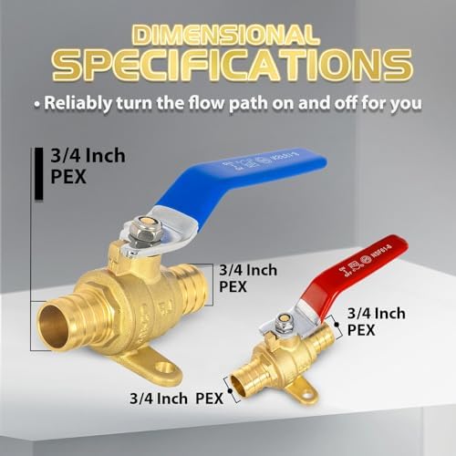 40-Pack Foskan Brass PEX Crimp Drop Ear Ball Valve, 3/4 Inch Full Port Shut-off Valve for Hot and Cold Water Distribution(Blue and Red)