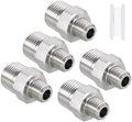 Pack of 5, 1/2" Male NPT to 1/4" Male NPT SUS304 Hex Nipple | Solid Male Pipe Adapter Hose Connectors with Sealing Tape for Pipe Repair, Bathroom Remodel, Tool Extensions, Compression