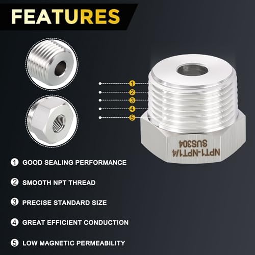 METALLIXITY 1PCS 1" MNPT x 1/4" FNPT Thread SUS304 Hex Bushing Extension | 304 Stainless Steel Pipe Fittings, Tube Adapters Convert for Water Line, Tub Spout/Shower Head