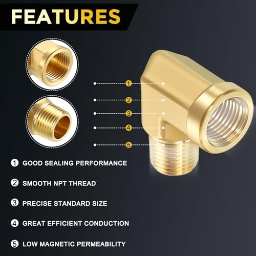 METALLIXITY 2PCS 1/8"FNPT x 1/8"MNPT 90 Degree Brass Barstock Street Elbow | Thread Brass Forged Pipe Fittings Adapters for Water Line, Tub Spout/Shower Head