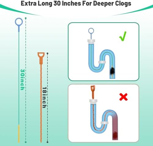 Reusable Drain Snake Hair Clog Remover, 30 inch Drain Cleaner Tool (5 Pack)