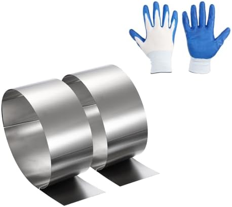 uxcell 2 Pcs Stainless Steel Flashing Roll, 3.1in x 3.3ft Metal Roof Panels 0.1mm Waterproof Sheet Roll with Cut Proof Gloves for House Repair, Roof Flashing, Sealing Windows Doors