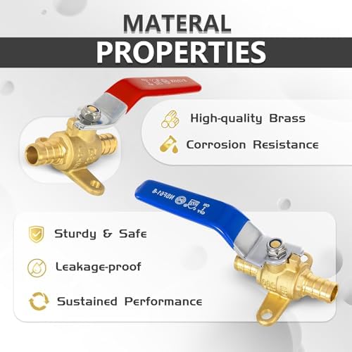 100-Pack Foskan Brass PEX Crimp Drop Ear Ball Valve, 1/2 Inch Full Port Shut-off Valve for Hot and Cold Water Distribution(Blue and Red)