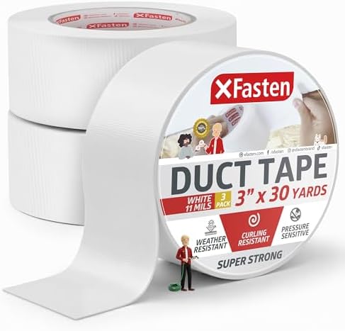 XFasten Super Strong White Duct Tape 3 Inch x 30 Yards 3-Pack (90Yds Total) White Outdoor Tape White Duct Tape Heavy Duty Waterproof, Easy to Tear Travel Duct Tape Bulk for Smooth and Rough Surfaces