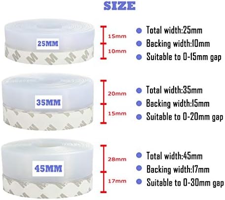 Weather Stripping Door Seal Strip,Door Strip Bottom for Doors Silicone Sealing Sticker Adhesive for Doors and Windows Gaps of Anti-Collision Silicone 5M/16FT (25MM, Transparent)