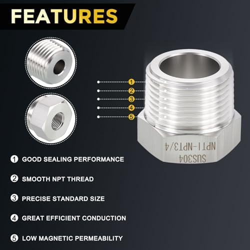 METALLIXITY 2PCS 1" MNPT x 3/4" FNPT Thread SUS304 Hex Bushing Extension | 304 Stainless Steel Pipe Fittings, Tube Adapters Convert for Water Line, Tub Spout/Shower Head