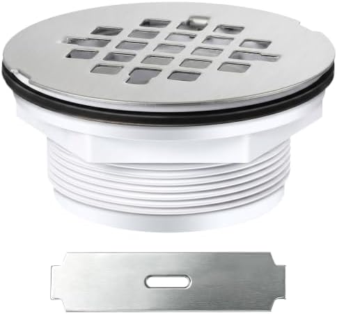 Enhon 4.25" OD Shower Drain Assembly, Snap in Shower Base Drain and Round Grid Strainer Cover, Fits 2 in. Schedule 40 ABS and PVC Pipes, Stainless Steel Cap, ABS Base(Silver,1 Pack)