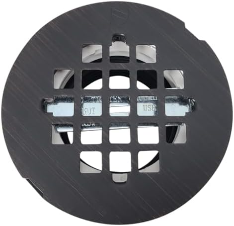 Westbrass D206P-12A 2" No-Caulk PVC Compression Shower Drain with 4-1/4" Round Grid Cover, Antique Bronze