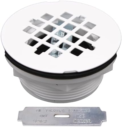Westbrass D206P-50-50 2" No-Caulk PVC Compression Shower Drain with 4-1/4" Round Grid Cover, Powder Coat White (50-Pack)