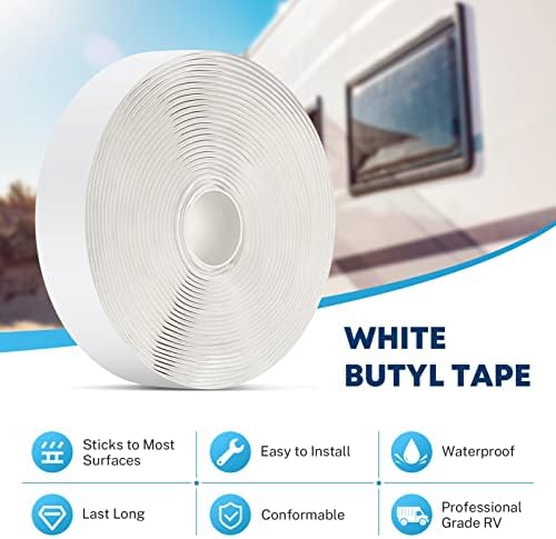 Kohree Butyl Tape White 1 Pack, 1/8" x 3/4" x 30 ft, Butyl Sealant Tape RV Putty Rubber Seal Tape Leak Proof for RV Repair, Window, Boat Sealing | RV Putty Rubber Seal Tape Leak Proof for RV Repair, Window, Boat Sealing