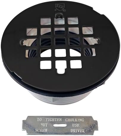 Westbrass D206P-62 2" No-Caulk PVC Compression Shower Drain with 4-1/4" Round Grid Cover, Matte Black