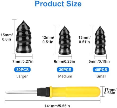 Linkstyle 100PCS Tire Repair Kit, Screw-in Tire Plug Set with 3 Sizes Rubber Plugs, Flat Tire Puncture Repair Screws for Car Truck Motorcycle SUV Roadside Emergency Fix with Screwdriver & Storage Case