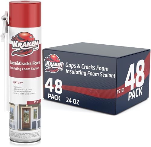 Kraken Bond Gaps & Cracks Expanding Foam Sealant - (48x24oz) High Expansion Polyurethane Spray Foam for Window & Door, Straw Use Waterproof High Yield Gap Filler - 48 Pack
