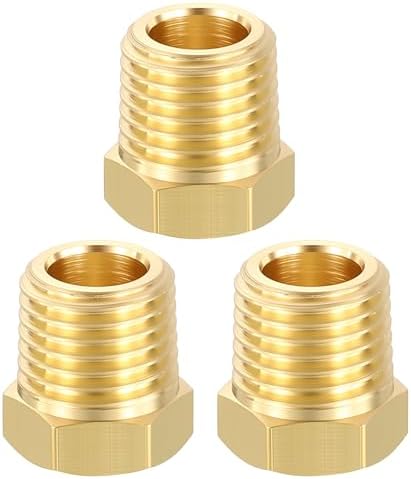 METALLIXITY 3PCS 1/4" MNPT x 1/8" FNPT Thread Brass Hex Bushing Extension | Brass Pipe Fittings, Tube Adapters Convert for Water Line, Tub Spout/Shower Head