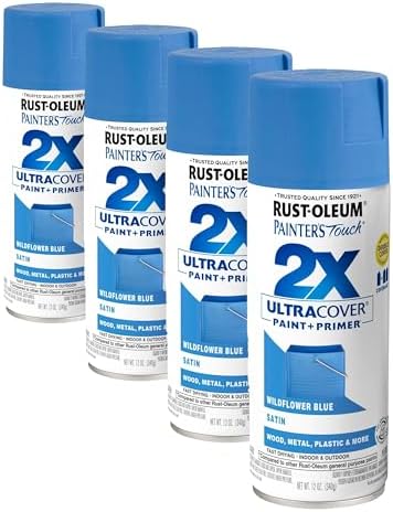 Rust-Oleum 334080 Painter's Touch 2X Ultra Cover Spray Paint, 12 oz, Satin Wildflower Blue (Pack of 4)