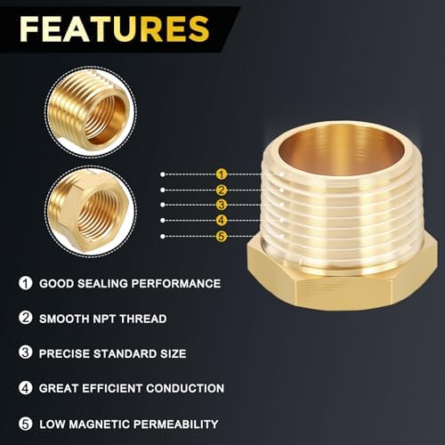 METALLIXITY 2PCS 3/4" MNPT x 1/8" FNPT Thread Brass Hex Bushing Extension | Brass Pipe Fittings, Tube Adapters Convert for Water Line, Tub Spout/Shower Head