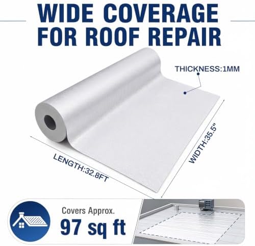 Gueevin 35.5 Inch X 32.8 Feet Self Stick Roll Roofing, Aluminum Flashing