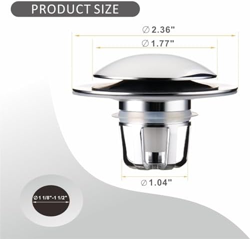 WELLUP Bathroom Sink Stopper,Sink Drain Stopper Pop Up Strainer Chrome