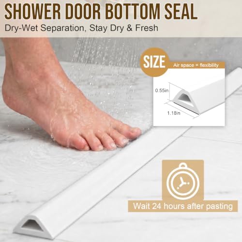 138in Shower Threshold Water Dam - Self-Adhesive Silicone Water Barrier for Wet/Dry Separation, Collapsible Seal Strip for Walk-In Showers, Bathtubs, Kitchen Sinks, Wheelchair Accessible Ramp Design