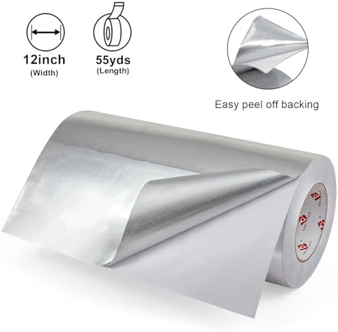BOMEI PACK Aluminum Foil Tape,Heavy Duty Metal Duct Tape,High Temperature Silver Tape,Perfect for Sealing & Patching,HVAC,Air Ducts,Insulation and Metal Repair (12 Inch x 55 Yards)