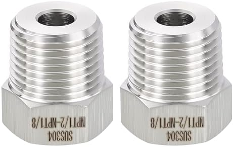 METALLIXITY 2PCS 1/2" MNPT x 1/8" FNPT Thread SUS304 Hex Bushing Extension | 304 Stainless Steel Pipe Fittings, Tube Adapters Convert for Water Line, Tub Spout/Shower Head