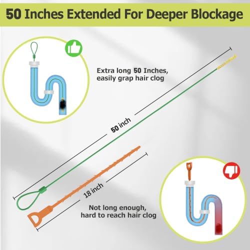 50 Inch Drain Snake Hair Clog Remover, 4 Pack Metal Drain Cleaner Tool