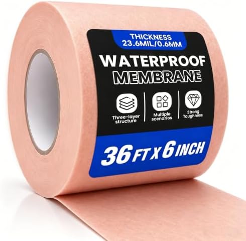 6In x 36FT (18 Sq Ft) Professional Waterproof Membrane, 23.6 Mil PE Shower Underlayment for Small Bathroom Repair