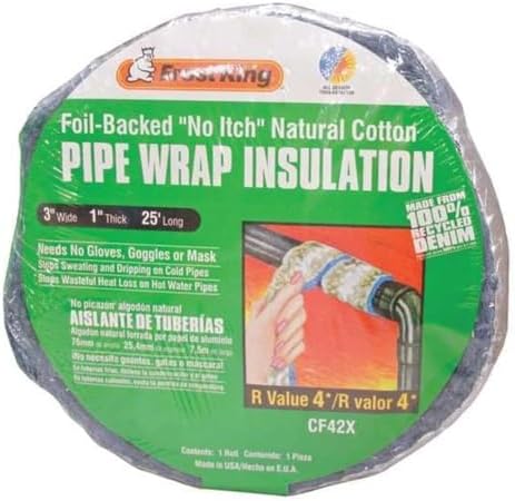 Frost King CF42X Foil Backed "No Itch" Natural Cotton Pipe Wrap, 3-Inch x 1-Inch x 25-Feet