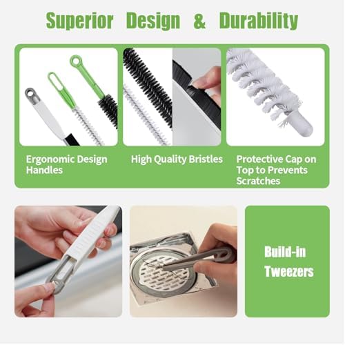 Upgraded Cleaning Brush Kit - 3-Piece Set, Flexible Drain Brush, Crevice Brush with Nie, Ideal for Kitchen, Bathroom, Toilet, Vent Scrubber