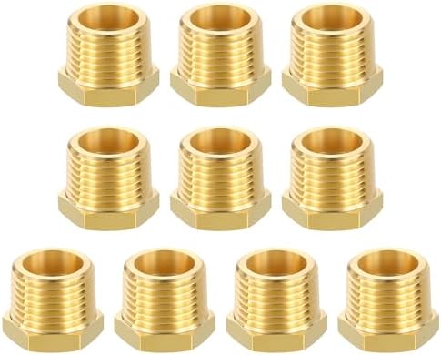 METALLIXITY 10PCS 1/2" MNPT x 1/8" FNPT Thread Brass Hex Bushing Extension | Brass Pipe Fittings, Tube Adapters Convert for Water Line, Tub Spout/Shower Head