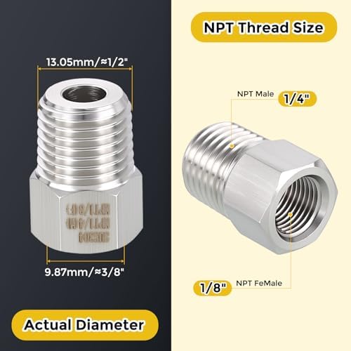 METALLIXITY 12PCS 1/4"MNPT x 1/8"FNPT Threaded SUS304 Hex Bushing Extension | 304 Stainless Steel Pipe Fittings, Tube Adapters Convert for Water Line, Tub Spout/Shower Head