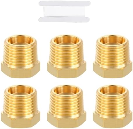 METALLIXITY 6PCS 3/8" MNPT x 1/8" FNPT Thread Brass Hex Bushing Extension | Brass Pipe Fittings, Tube Adapters Convert with Sealing Tape for Water Line, Tub Spout/Shower Head