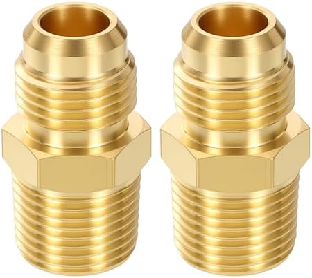 METALLIXITY 2PCS 1/2"MNPT x 3/8" Male Flare Thread Brass Hex Nipple Adapter | Male Straight Extension Adapters, Brass Pipe Fittings for Water Line, Tub Spout/Shower Head