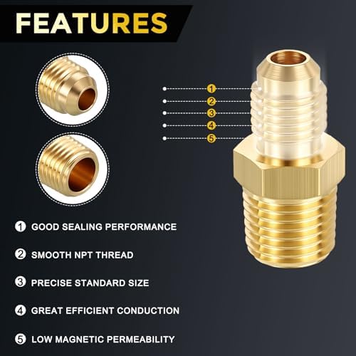 METALLIXITY 4PCS 1/4" Male Flare x 1/4"MNPT Thread Brass Hex Nipple Adapter | Male Straight Extension Adapters, Brass Pipe Fittings for Water Line, Tub Spout/Shower Head