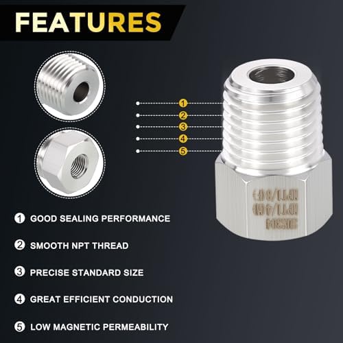 METALLIXITY 12PCS 1/4"MNPT x 1/8"FNPT Threaded SUS304 Hex Bushing Extension | 304 Stainless Steel Pipe Fittings, Tube Adapters Convert for Water Line, Tub Spout/Shower Head