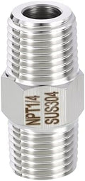 METALLIXITY 1PCS 1/4" MNPT x 1/4" MNPT Thread SUS304 Hex Nipple Adapter | Male Straight Extension Adapters, 304 Stainless Steel Pipe Fittings for Water Line, Tub Spout/Shower Head