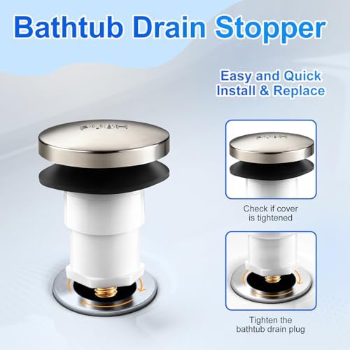 2 Pack 5/16'' Thread Studs Bathtub Drain Stopper, Bathroom Tub Drain Stopper 5/16'' Thread for Most Bathtubs Stopper (Brushed Nickel Cover)