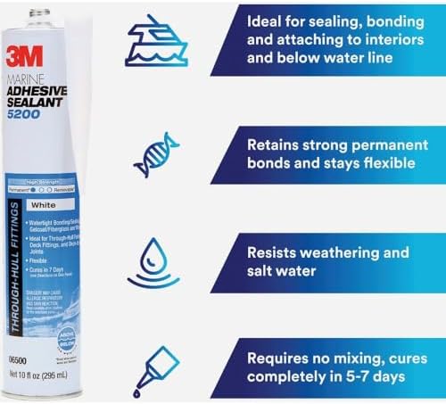 3M Marine Adhesive Sealant 5200, White, 3 oz Tube