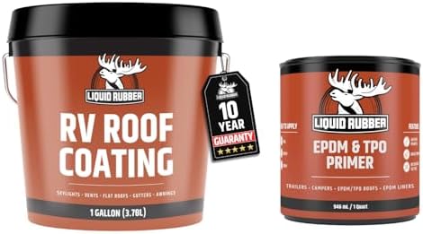 Liquid Rubber RV Roof Coating - Solar Reflective Sealant Bundle, 1qt EPDM Primer