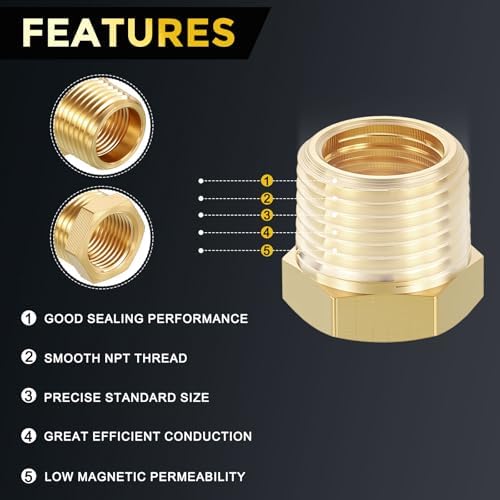 METALLIXITY 3PCS 3/8" MNPT to 1/4" FNPT Thread Brass Hex Bushing Extension | Brass Pipe Fittings, Tube Adapters Convert for Water Line, Tub Spout/Shower Head