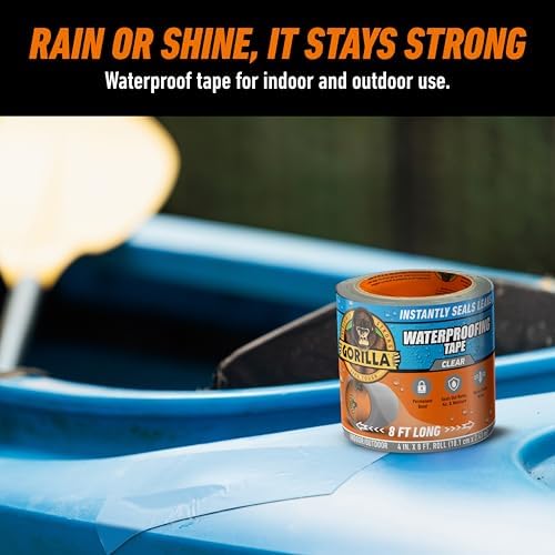 GORILLA Waterproofing Tape, Permanent Seal, Clear, 4" x 8', 2-Pack