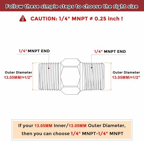 Pack of 4, 1/4" Male NPT To 1/4" Male NPT SUS304 Hex Nipple | Solid Male Pipe Adapter Hose Connectors with Sealing Tape for Pipe Repair, Bathroom Remodel, Tool Extensions, Compression