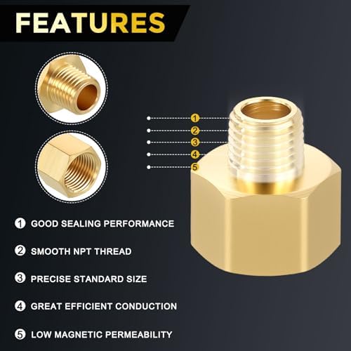 METALLIXITY 6PCS 1/2" FNPT x 1/4" MNPT Thread Brass Hex Extension Adapters | Brass Pipe Fittings, Female to Male Adapters for Water Line, Tub Spout/Shower Head