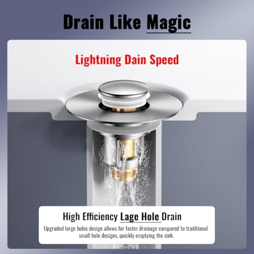 (2 Pc) 1s Installation - All Metal Bathroom Sink Stopper Fit 99% - 3 in 1 Universal Pop Up Stopper with Removable Stainless Steel Filter Basket Hair Catcher - Sink Stopper (Fast Drain Chrome)