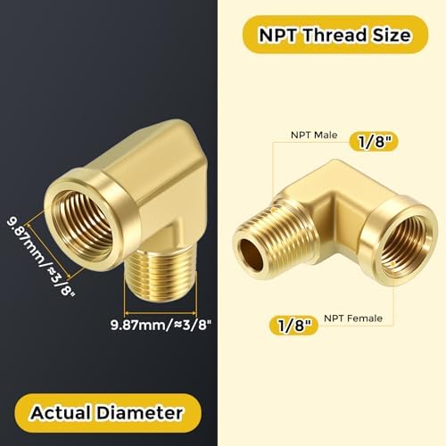 METALLIXITY 2PCS 1/8"FNPT x 1/8"MNPT 90 Degree Brass Barstock Street Elbow | Thread Brass Forged Pipe Fittings Adapters for Water Line, Tub Spout/Shower Head