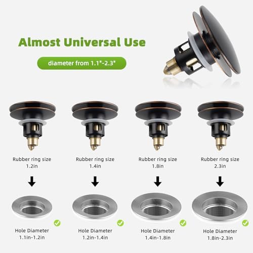 Universal Bathroom Sink Drain Strainer, Big Cover, Oil Rubbed Bronze
