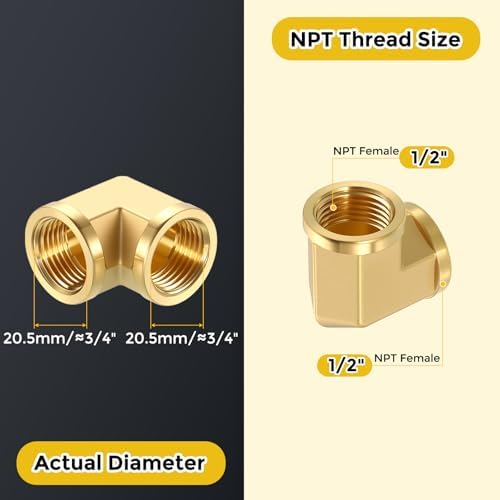 METALLIXITY 2PCS 1/2" NPT FeMale x 1/2"NPT FeMale 90°Barstock Street Elbow | Brass Pipe Fittings, Thread Brass Forged Pipe Fittings Adapter for Water Line, Tub Spout/Shower Head