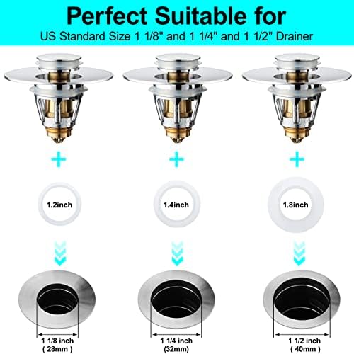 Universal Bathroom Sink Stopper - Stainless Steel Bounce Drain Filter, Pop Up Drain Stopper, Bullet Core Push Type Sink Stopper for Wash Basin, Sink Drain Plug with Anti-Clogging Strainer, Chrome