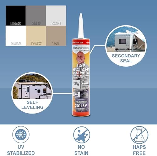 Dicor 501LSV-1 HAPS-Free Self-Leveling Lap Sealant for horizontal surfaces - 10.3 Oz, Ivory, Secure, Ideal for RV Roofing, Maintenance, Repair, Appliance Application
